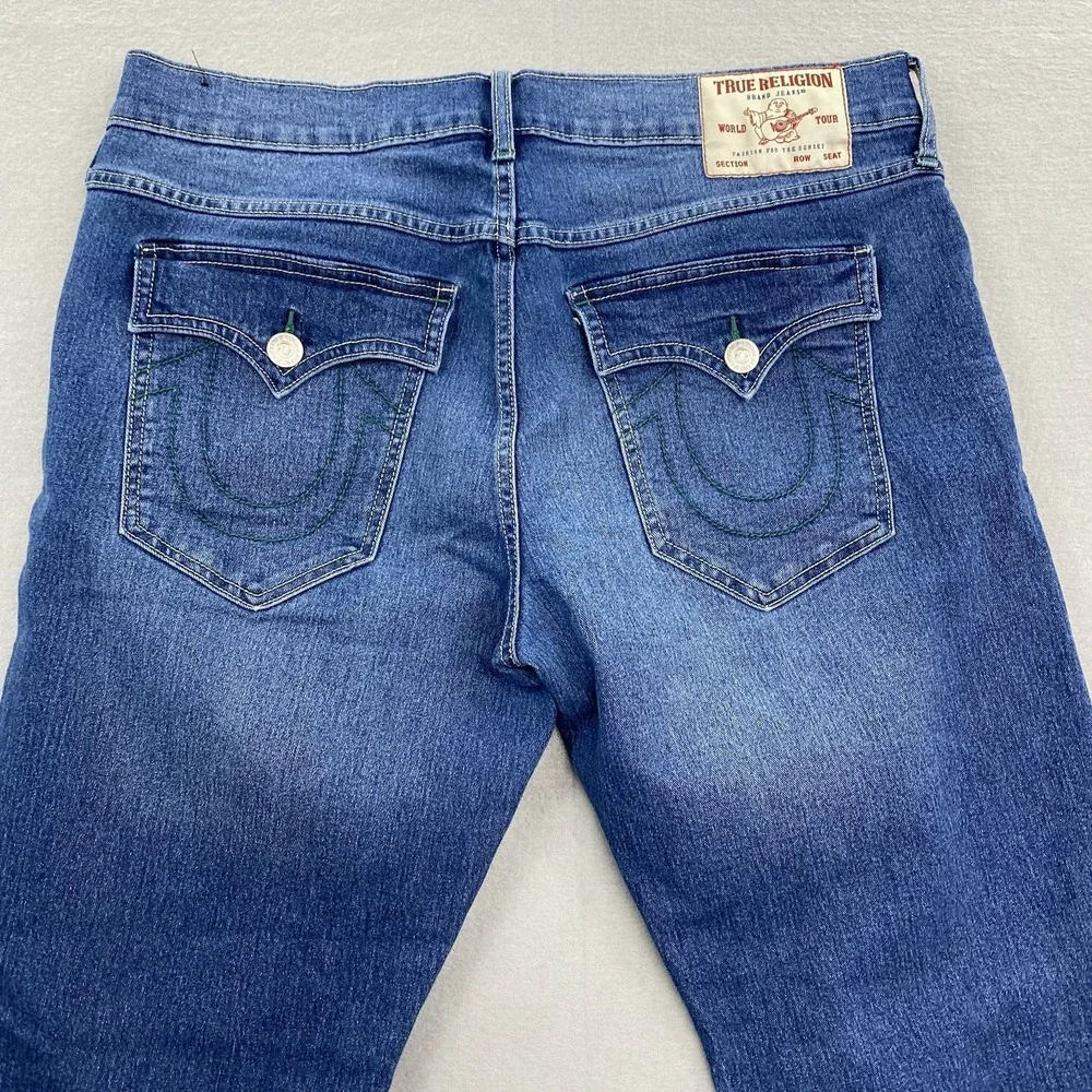 True Religion Jeans Mens 36x32 Blue Denim Pants Geno Relaxed Slim Flap Pocket
